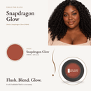 Single Pan Blush Snapdragon Glow shade swatch with model
