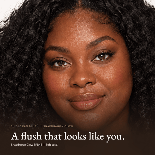 Close-up of model for Single Pan Blush in Snapdragon Glow