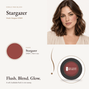 Single Pan Blush Stargazer shade swatch with model