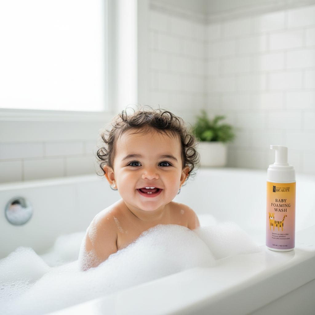 Spanish baby girl in bath