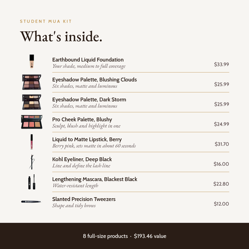 Student MUA Kit Cool Undertones, what's inside with product values