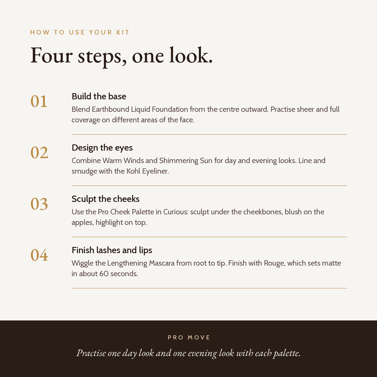 Student MUA Kit Warm Undertones, how to use, four steps