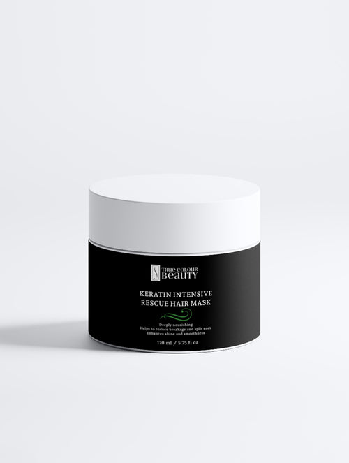 Keratin intensive rescue hair mask jar on a white background