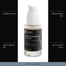 Double Hydration Boost Gel bottle with four benefits: double hydration, plump-looking skin, lightweight gel feel, soft refreshed finish