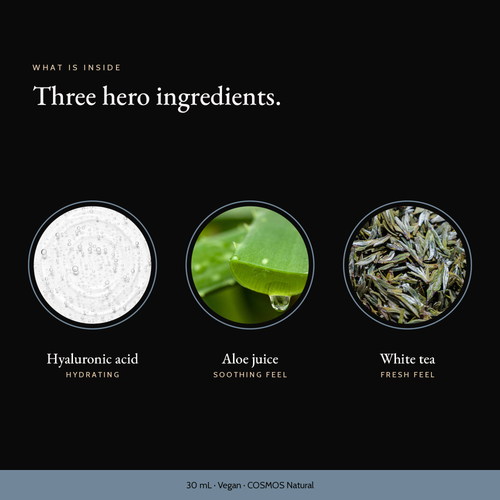 Three hero ingredients in Double Hydration Boost Gel: hyaluronic acid, aloe juice and white tea