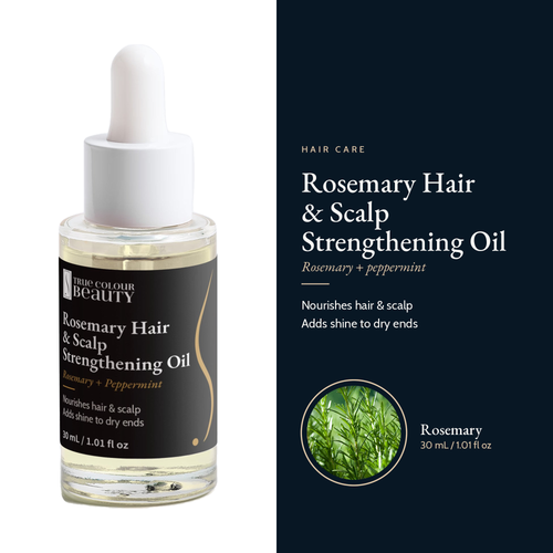 Rosemary Hair & Scalp Strengthening Oil, 30 mL / 1.01 fl oz, with box and dropper bottle, rosemary and peppermint