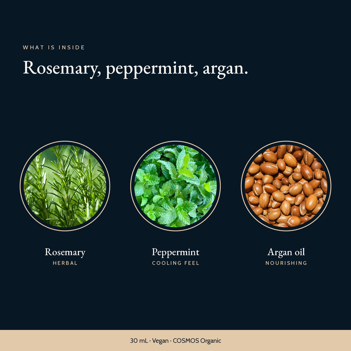 Key ingredients in Rosemary Hair & Scalp Strengthening Oil: rosemary, peppermint and argan oil