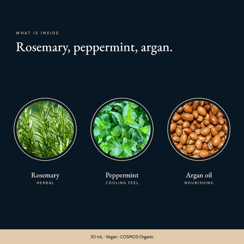 Key ingredients in Rosemary Hair & Scalp Strengthening Oil: rosemary, peppermint and argan oil
