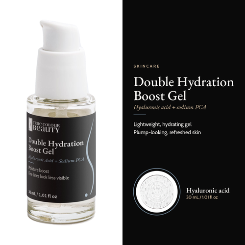 Double Hydration Boost Gel, 30 mL / 1.01 fl oz, with box and bottle, hyaluronic acid and sodium PCA