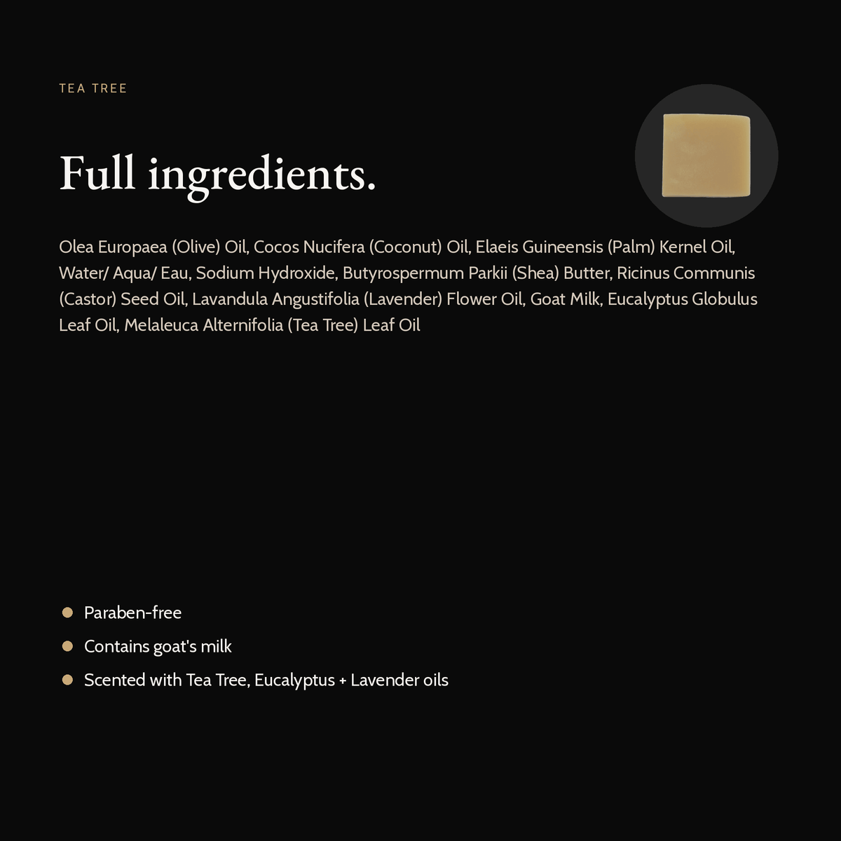 Tea Tree Natural Soap full ingredient list