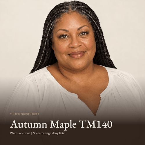 Model wearing Tinted Moisturizer in Autumn Maple TM140