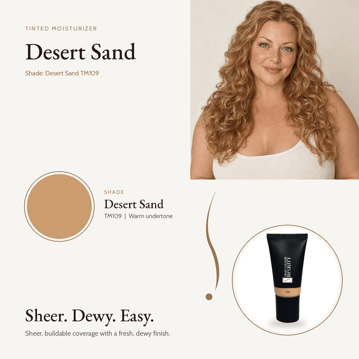 Tinted Moisturizer Desert Sand TM109 shade swatch with model