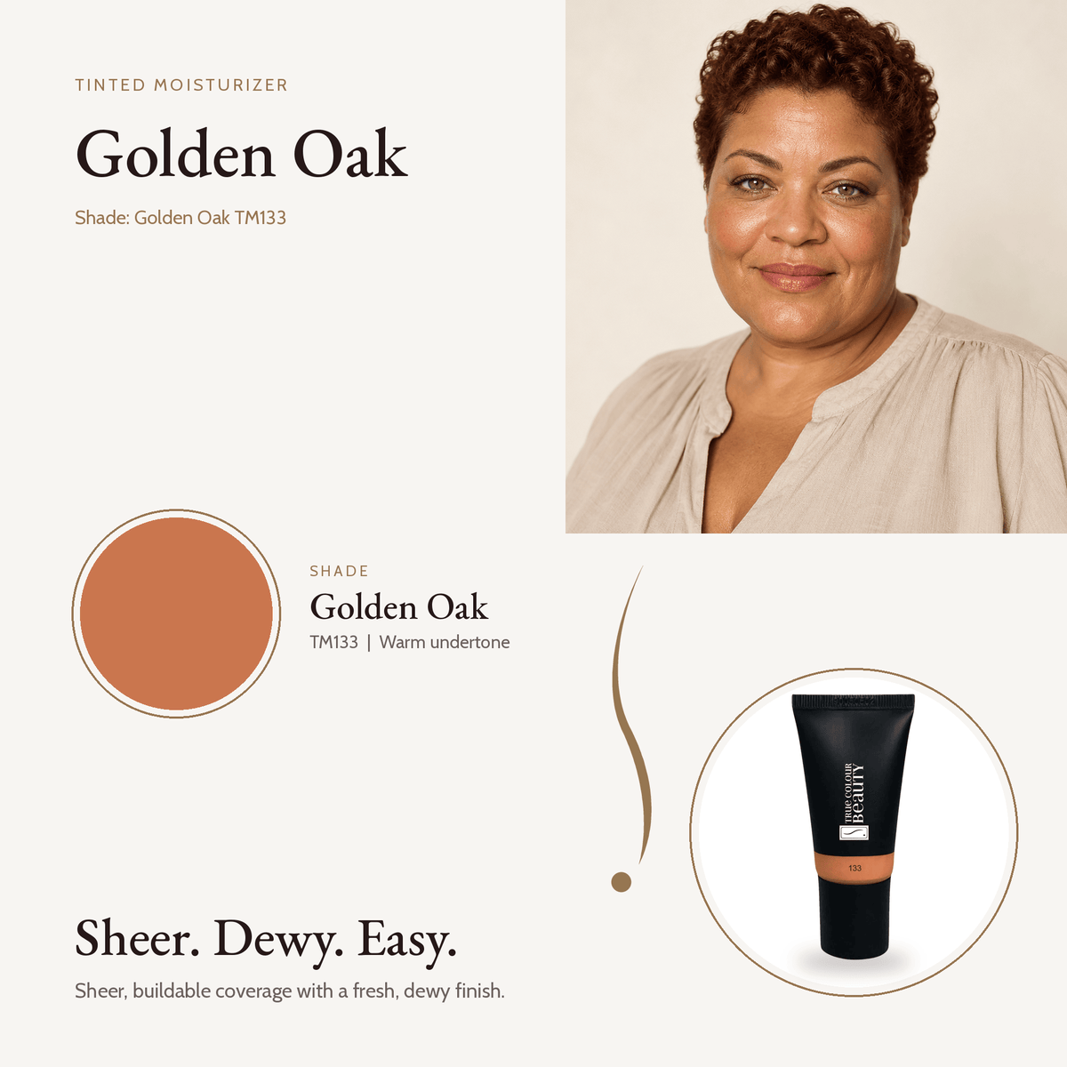 Tinted Moisturizer Golden Oak TM133 shade swatch with model