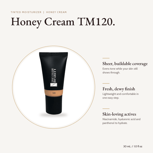 Tinted Moisturizer Honey Cream TM120 tube, 30 mL, with key benefits