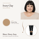 Tinted Moisturizer Ivory Clay TM100 shade swatch with model