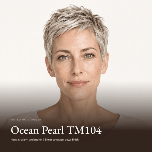 Model wearing Tinted Moisturizer in Ocean Pearl TM104