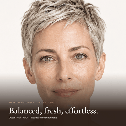 Close-up of model wearing Tinted Moisturizer in Ocean Pearl