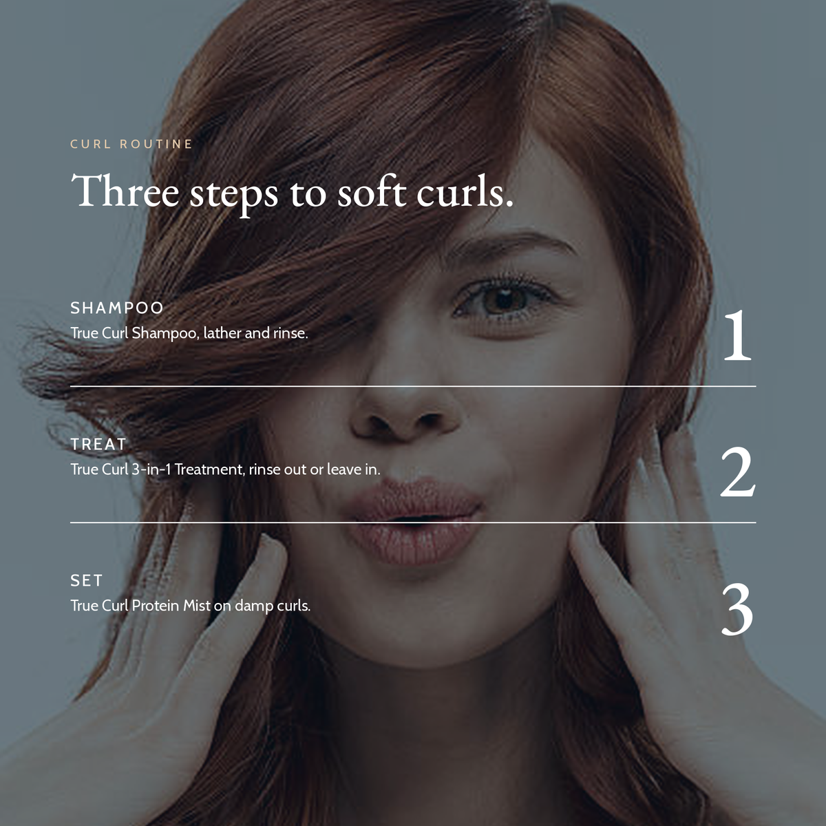 Hair routine with True Curl Protein Mist