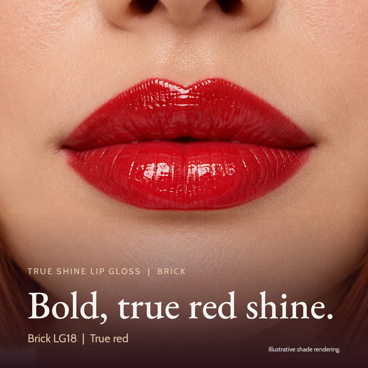 Model wearing True Shine Lip Gloss, Brick LG18