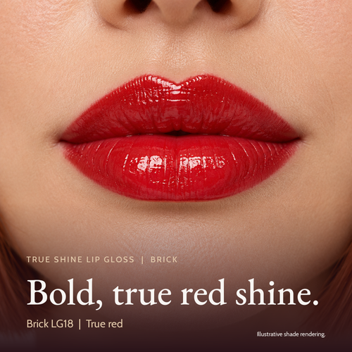 Model wearing True Shine Lip Gloss, Brick LG18