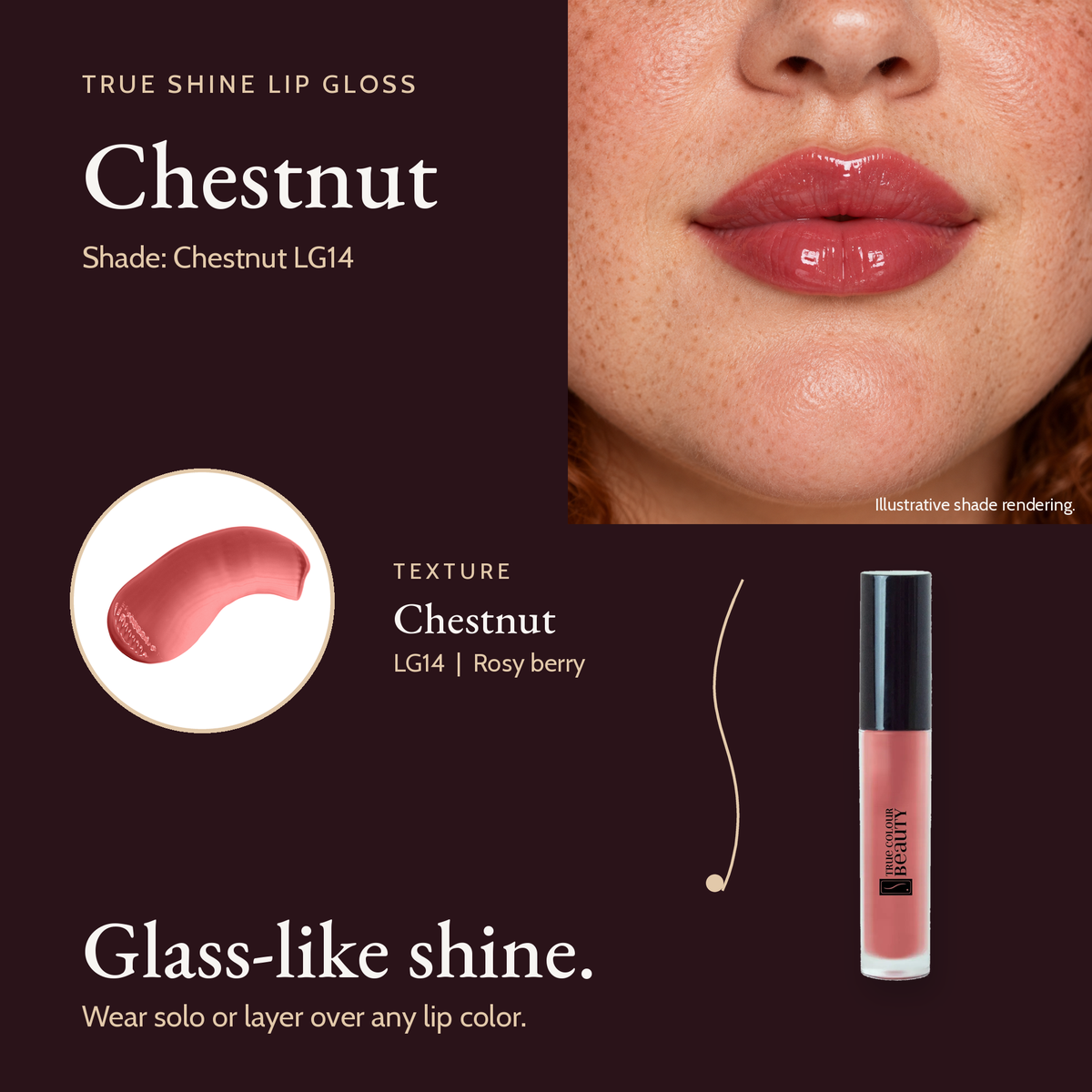 True Shine Lip Gloss Chestnut LG14 shade and swatch