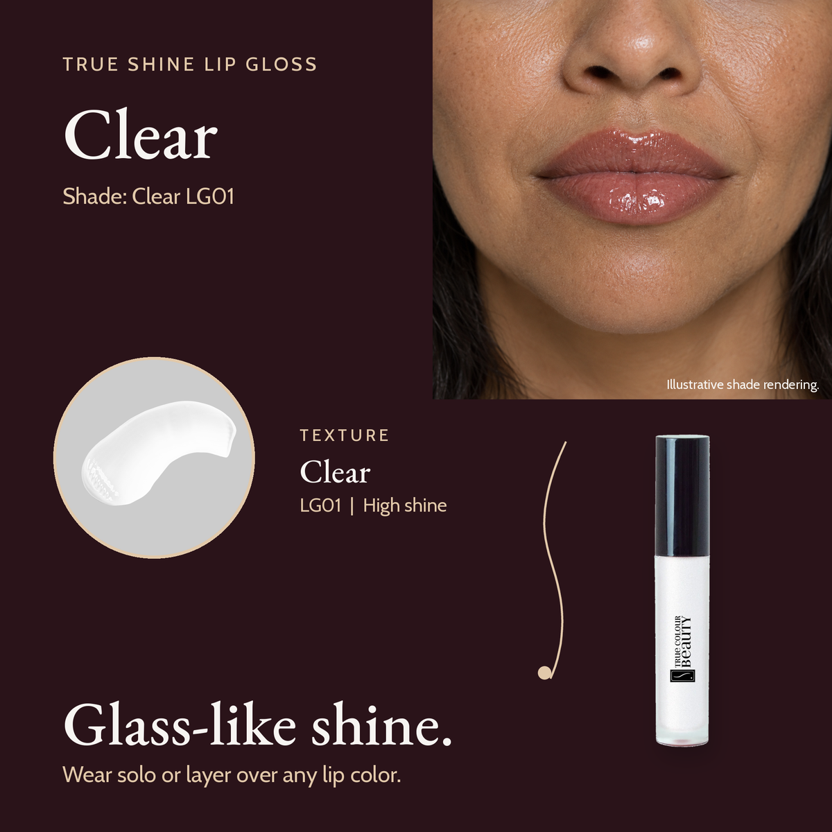 True Shine Lip Gloss Clear LG01 shade and swatch