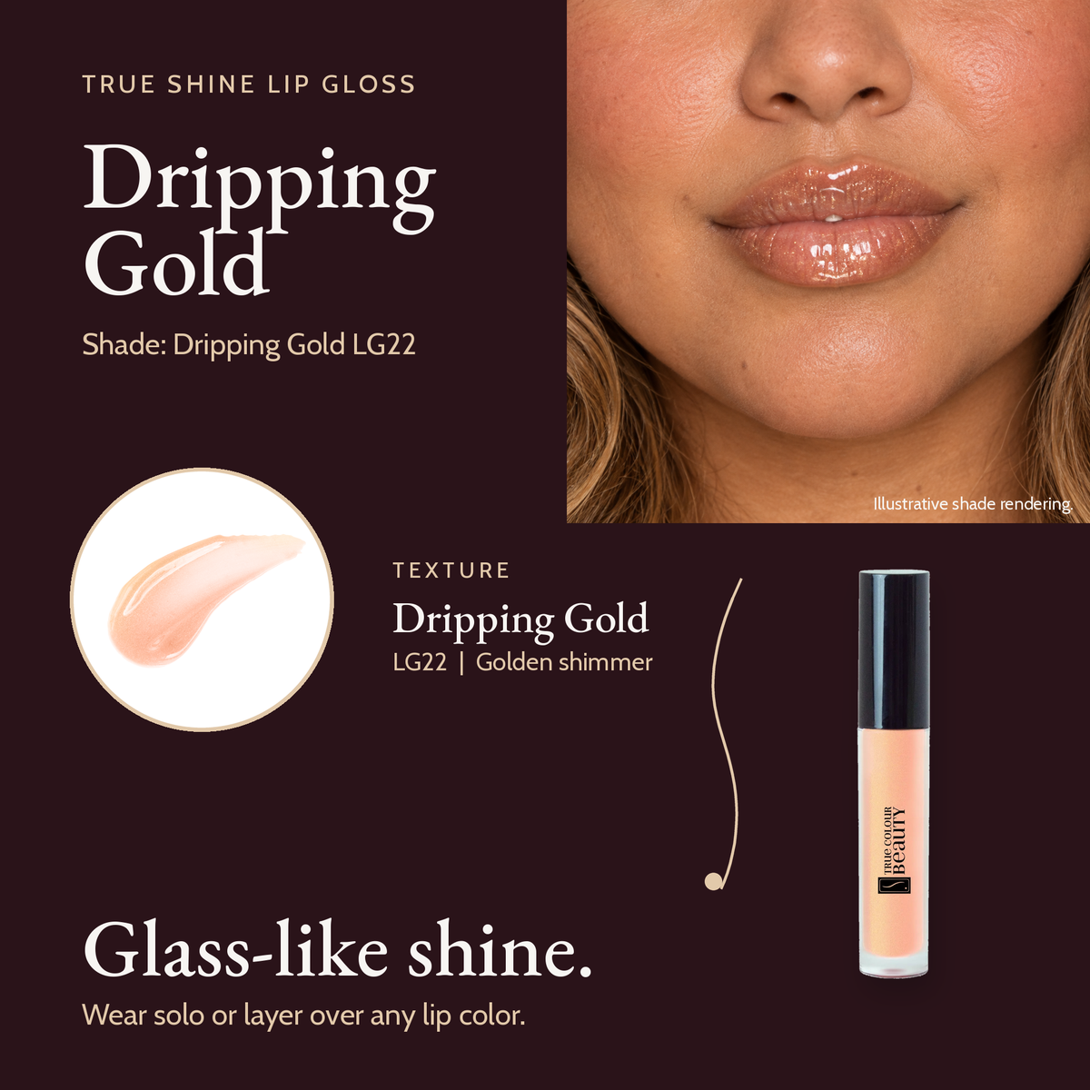 True Shine Lip Gloss Dripping Gold LG22 shade and swatch