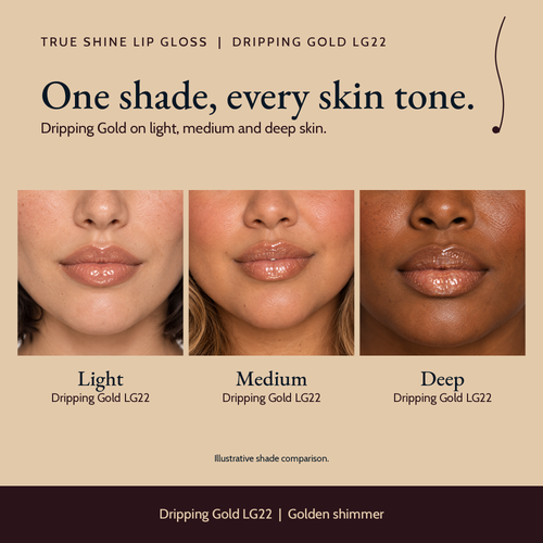 True Shine Lip Gloss, Dripping Gold LG22 shade comparison
