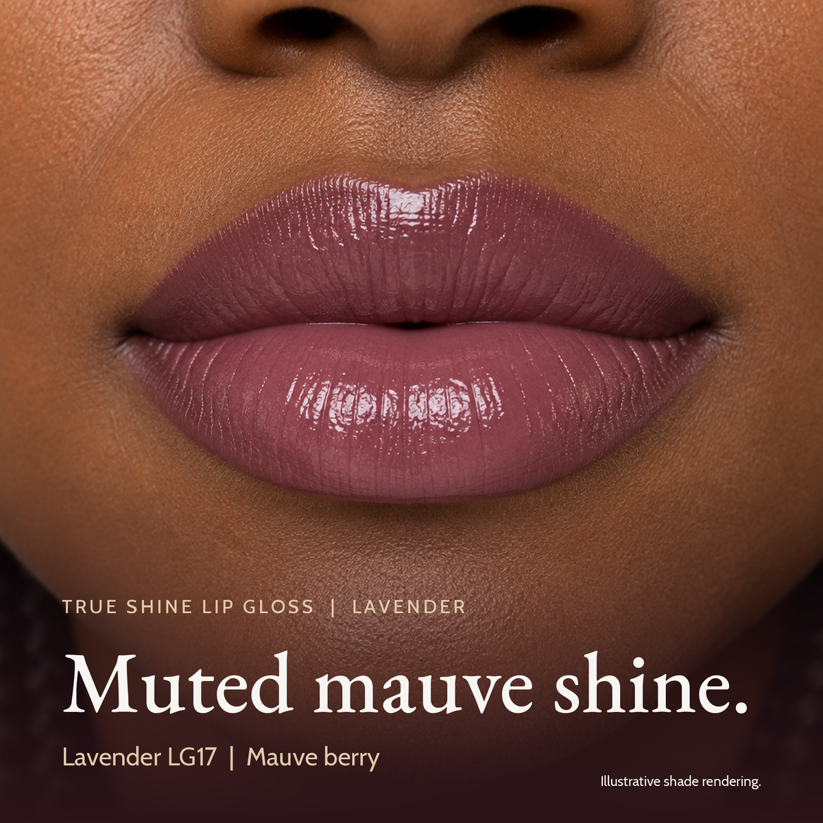 Model wearing True Shine Lip Gloss, Lavender LG17