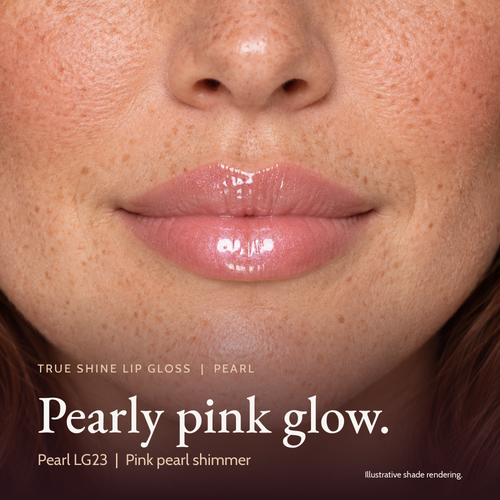 Model wearing True Shine Lip Gloss, Pearl LG23