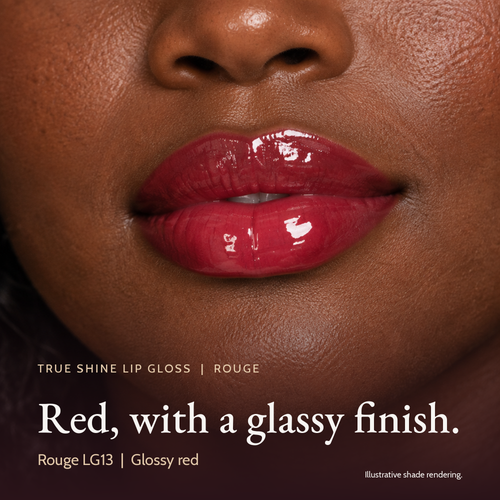 Model wearing True Shine Lip Gloss, Rouge LG13