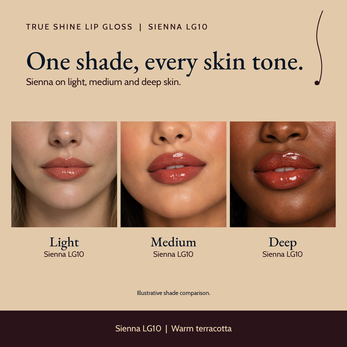 True Shine Lip Gloss, Sienna LG10 shade comparison