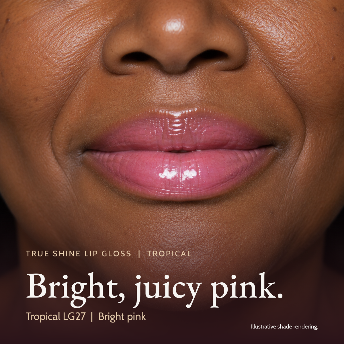 Model wearing True Shine Lip Gloss, Tropical LG27