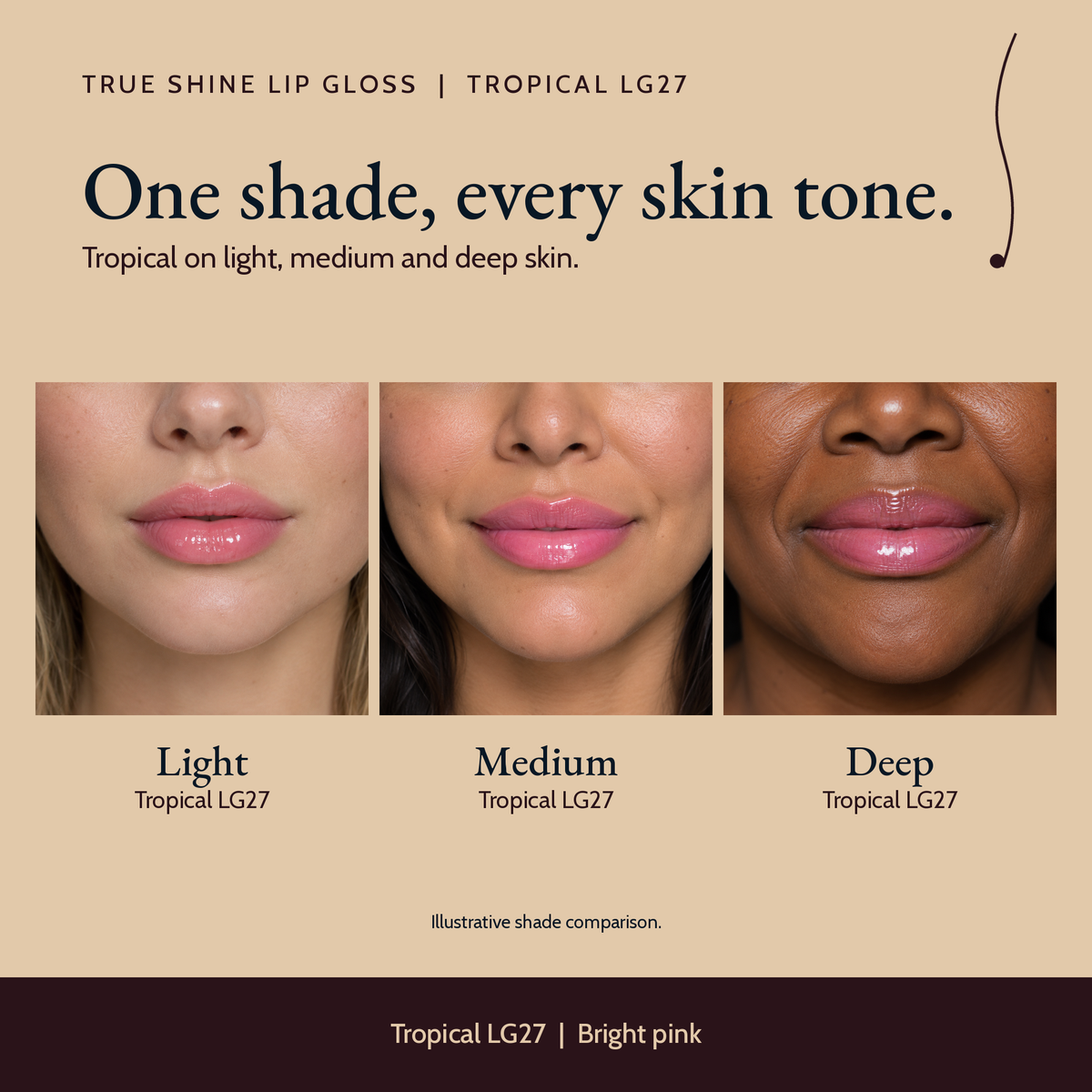 True Shine Lip Gloss, Tropical LG27 shade comparison
