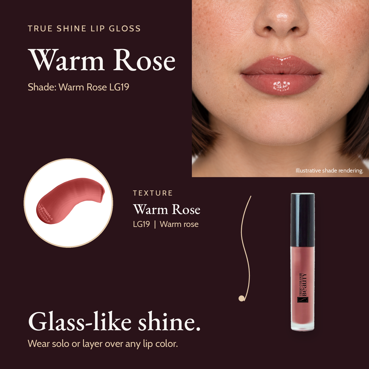 True Shine Lip Gloss Warm Rose LG19 shade and swatch
