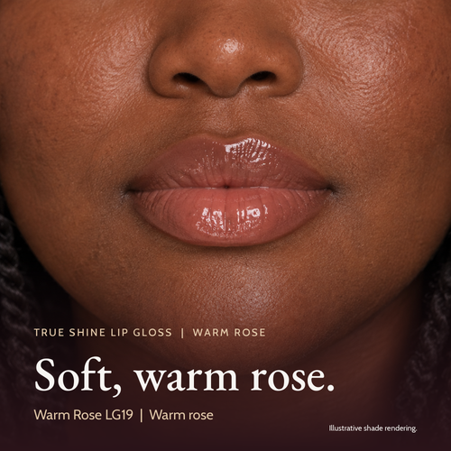 Model wearing True Shine Lip Gloss, Warm Rose LG19