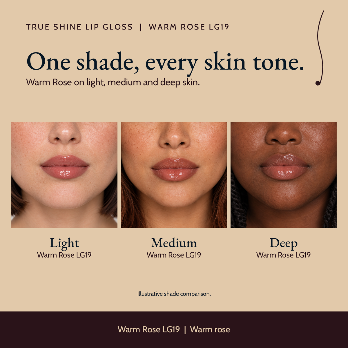 True Shine Lip Gloss, Warm Rose LG19 shade comparison