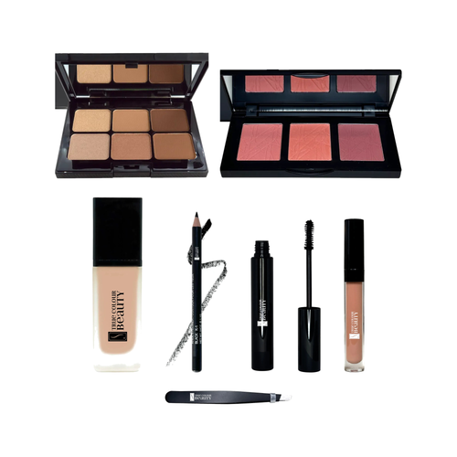 Beginner Makeup Kit Warm Winds, all products on white
