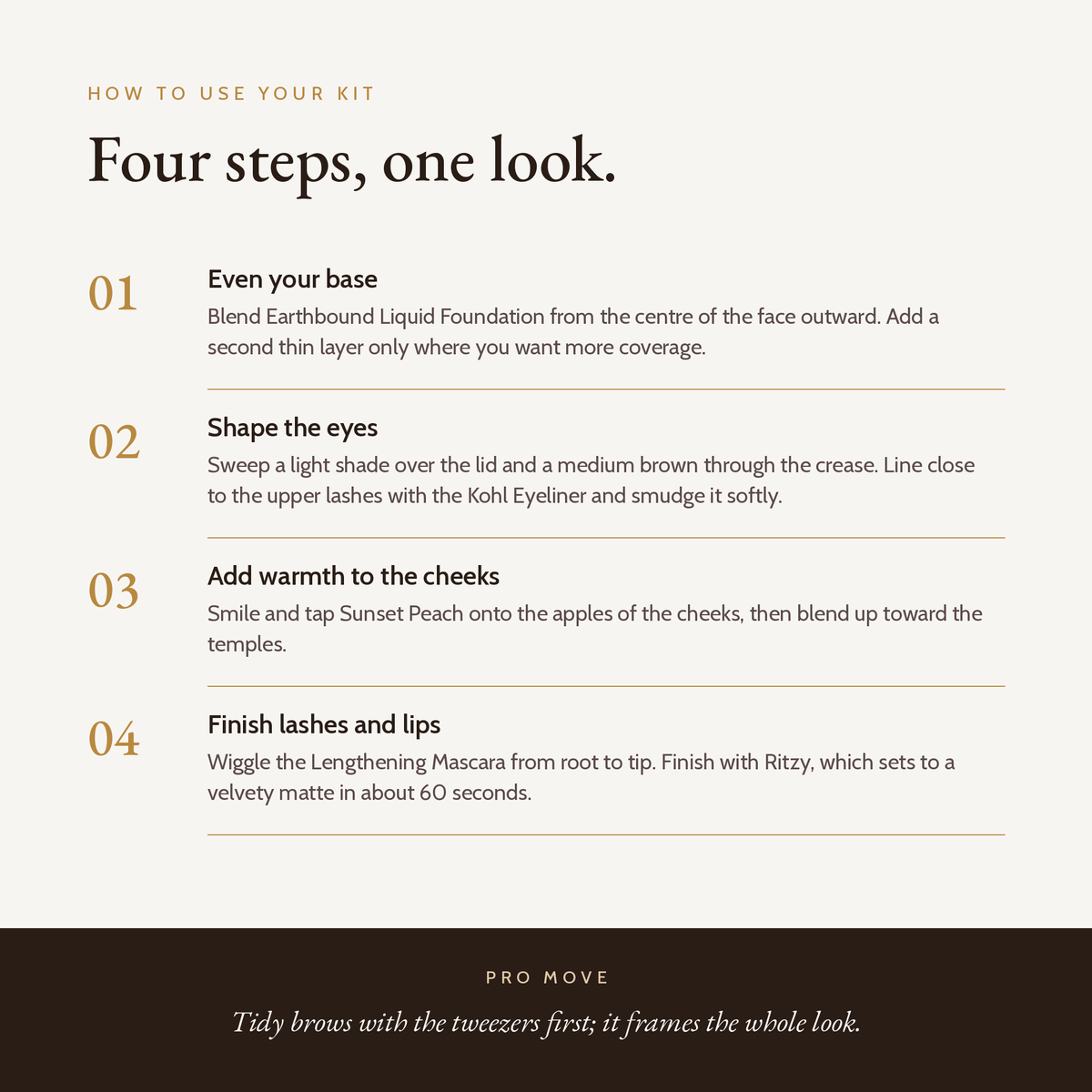 Beginner Makeup Kit Warm Winds, how to use, four steps