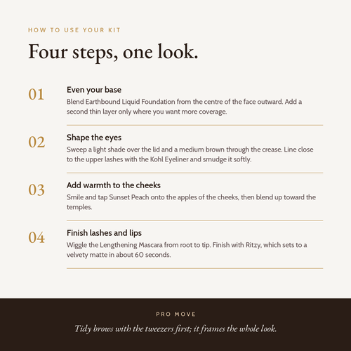 Beginner Makeup Kit Warm Winds, how to use, four steps