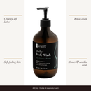 Daily Body Wash Amber Vanilla bottle with four benefits