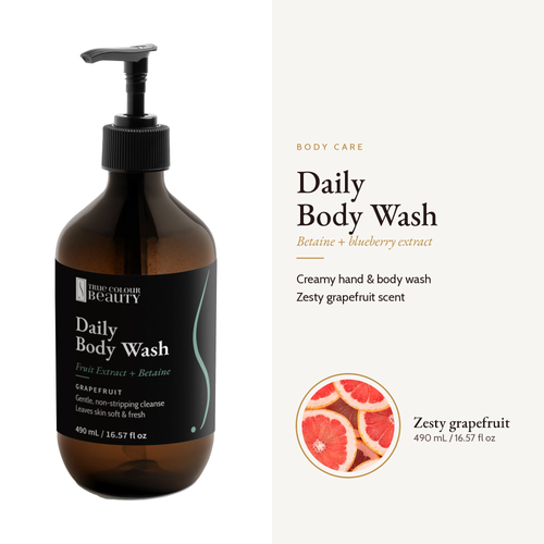 Daily Body Wash Grapefruit bottle with its key ingredient
