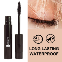 Mascara with 'Long Lasting Waterproof' text and product image on a beige background