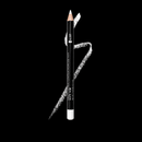 White eyeliner pencil and swatch on a black background