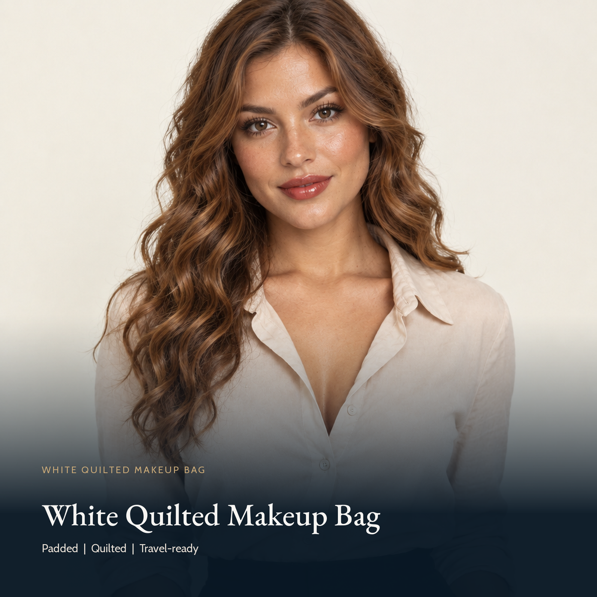 White Quilted Makeup Bag - Padded Cosmetic Pouch Travel Organizer