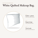 White Quilted Makeup Bag - Padded Cosmetic Pouch Travel Organizer product details and size