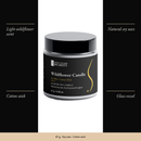 Wildflower Candle with four features: light wildflower scent, natural soy wax, cotton wick, glass vessel