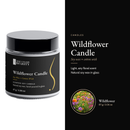 Wildflower Candle, 87 g / 3.06 oz, natural soy wax and cotton wick in a glass jar with black lid