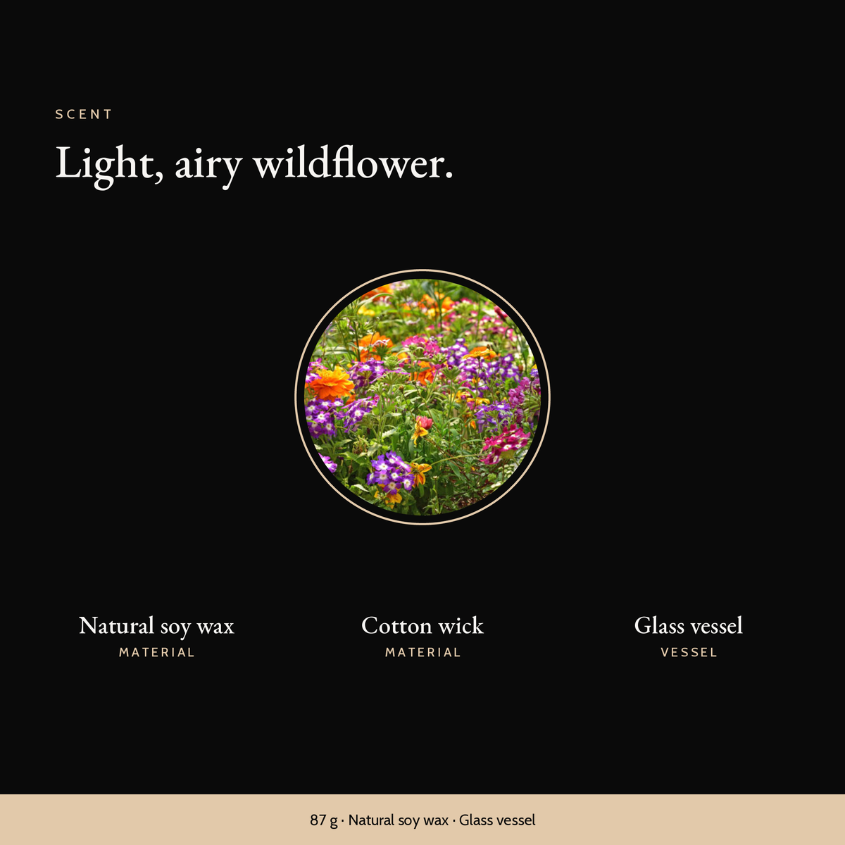 Wildflowers in a circle, light, airy floral scent of the Wildflower Candle