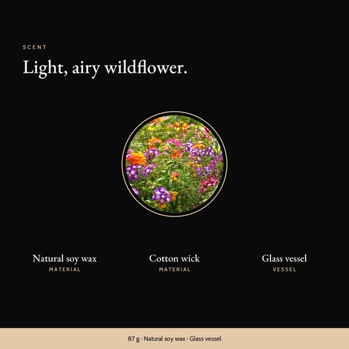 Wildflowers in a circle, light, airy floral scent of the Wildflower Candle
